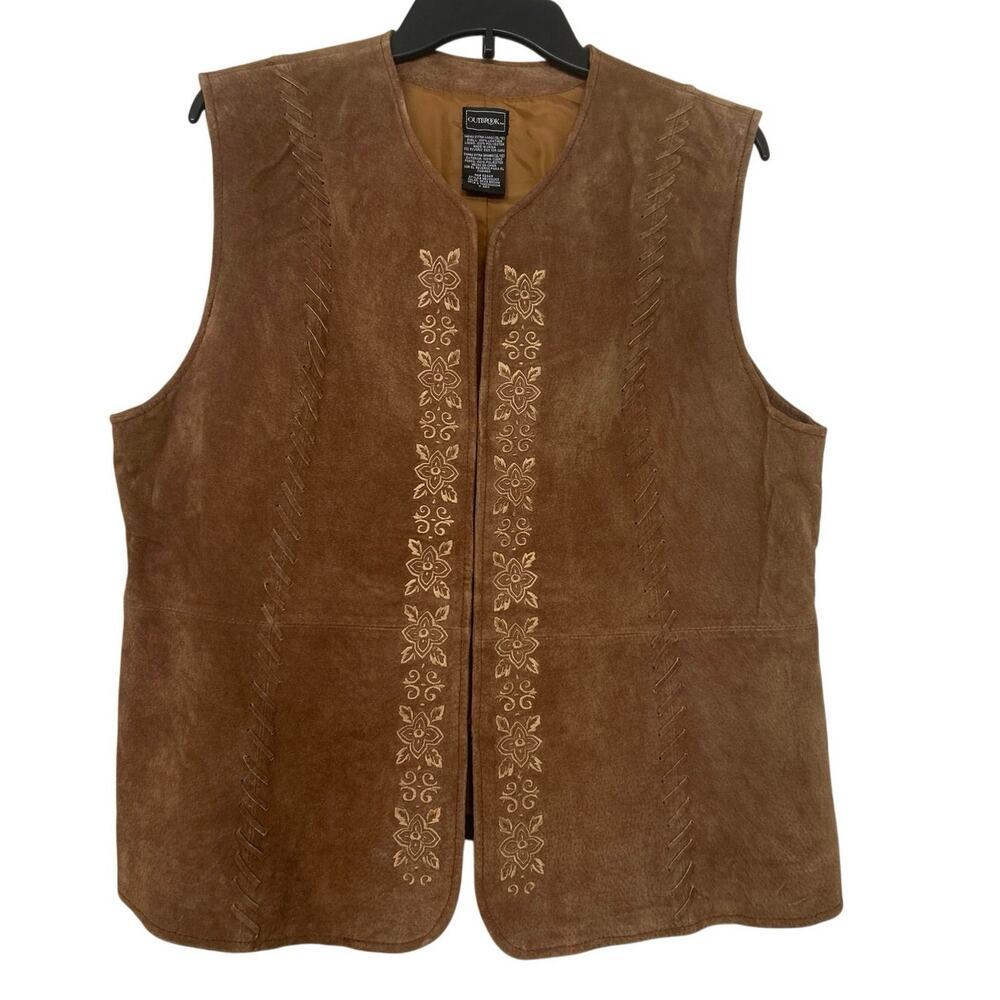 Outbrook Brown Suede Leather Vest XL Embroidered Western Boho Cowgirl Festival